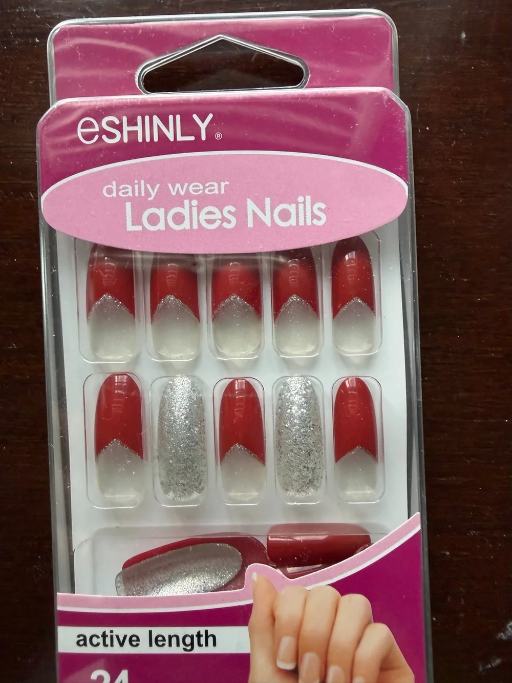 Red & Silver Ladies Press-On Nails - Daily Wear